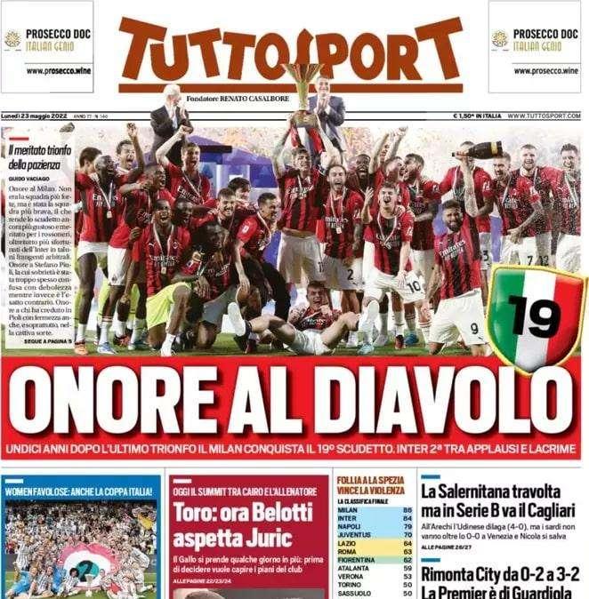 Tuttosport: "Onore al Diavolo. Inter seconda tra applausi e lacrime"
