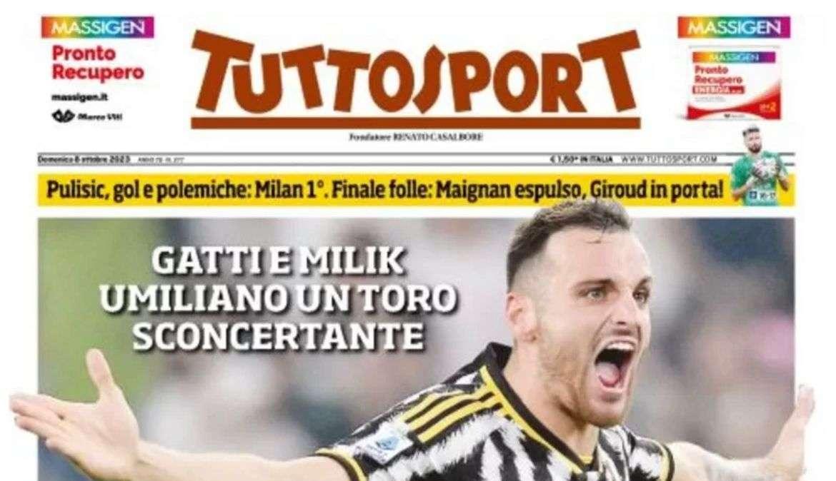 Tuttosport in apertura: "Torino ko, la Juve gode. Sfuriata di Inzaghi contro la sua Inter"