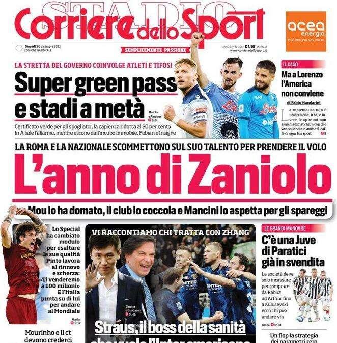 La prima pagina del Corriere dello Sport: "Straus, il boss della sanità che vuole l'Inter"
