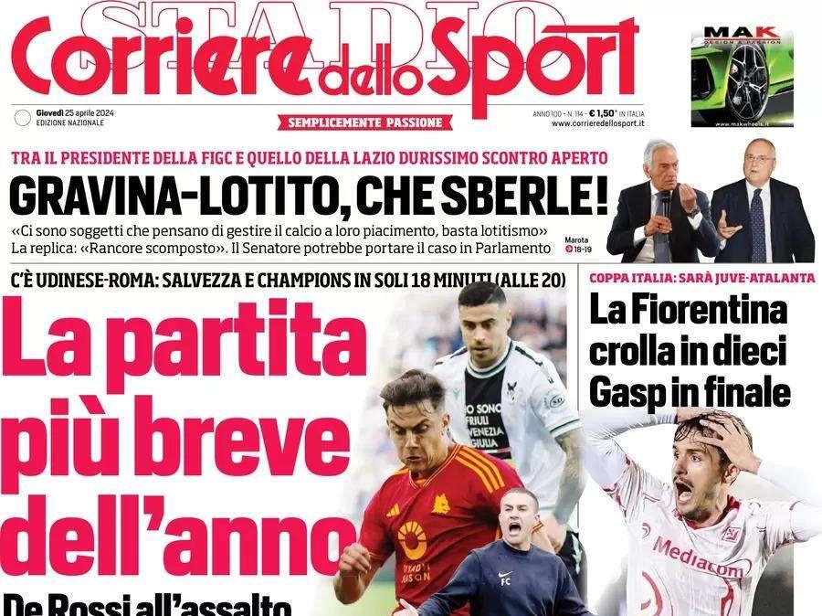 "Buongiorno, il Napoli prova l'affondo". La prima pagina del Corriere dello Sport