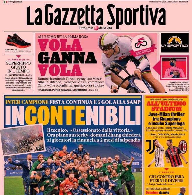 L'apertura de La Gazzetta dello Sport: "InCONTEnibili, festa continua"