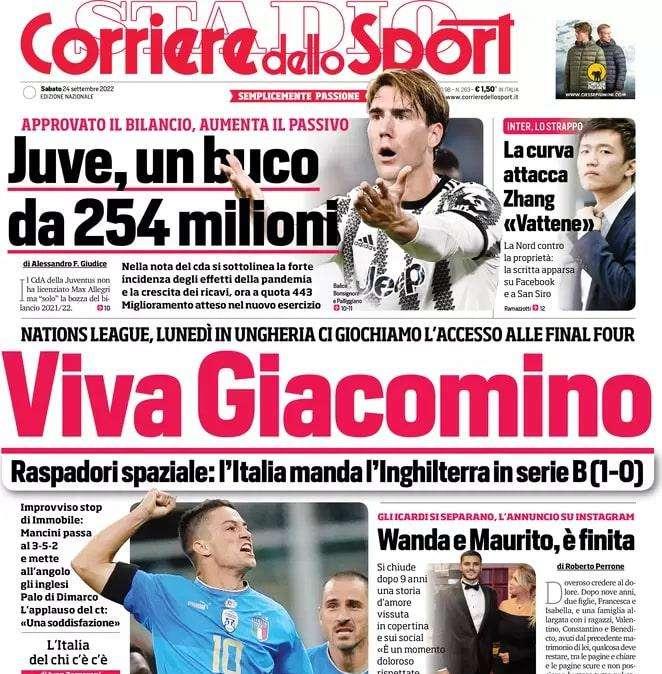 Il Corriere dello Sport in taglio alto: "La curva attacca Zhang: 'Vattene'"