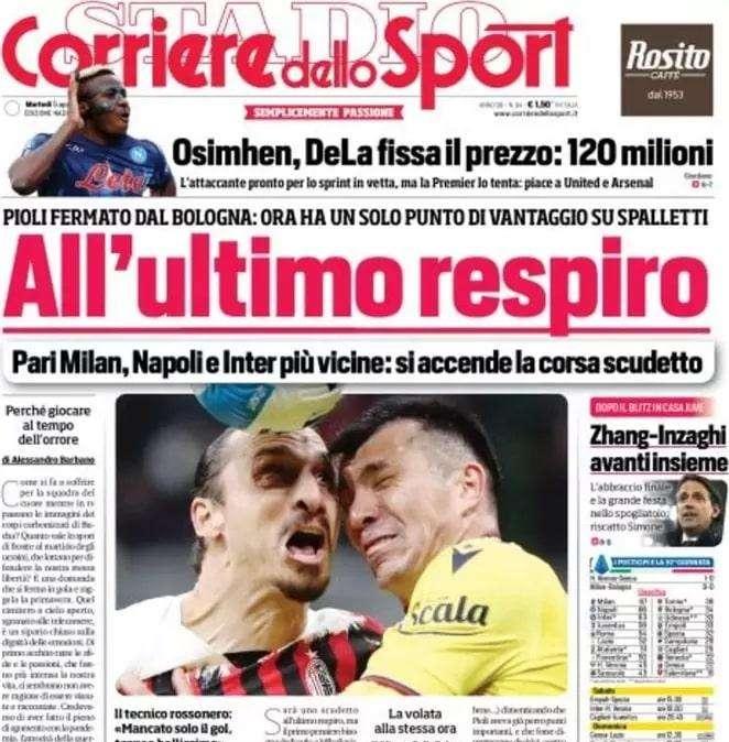 Il Corriere dello Sport in apertura: "Zhang-Inzaghi avanti insieme"