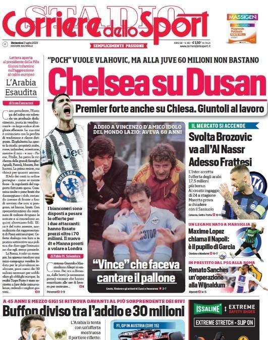 Il mercato si accende, il Corriere dello Sport intitola: "Brozo va all'Al Nassr, adesso Frattesi"