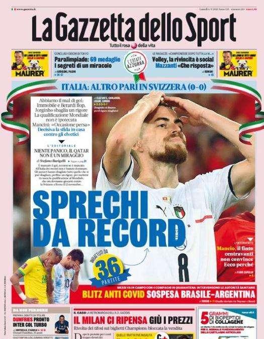 La Gazzetta dello Sport in apertura: "Dumfries pronto, Inter col turbo"