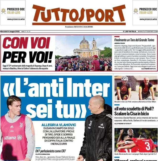 Vlahovic si allena da solo con Allegri, l'apertura di Tuttosport: "L'anti-Inter sei tu"