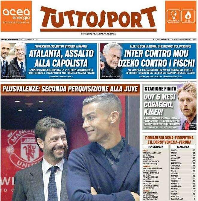 L'apertura di Tuttosport - "Inter contro Mou, Dzeko contro i fischi"