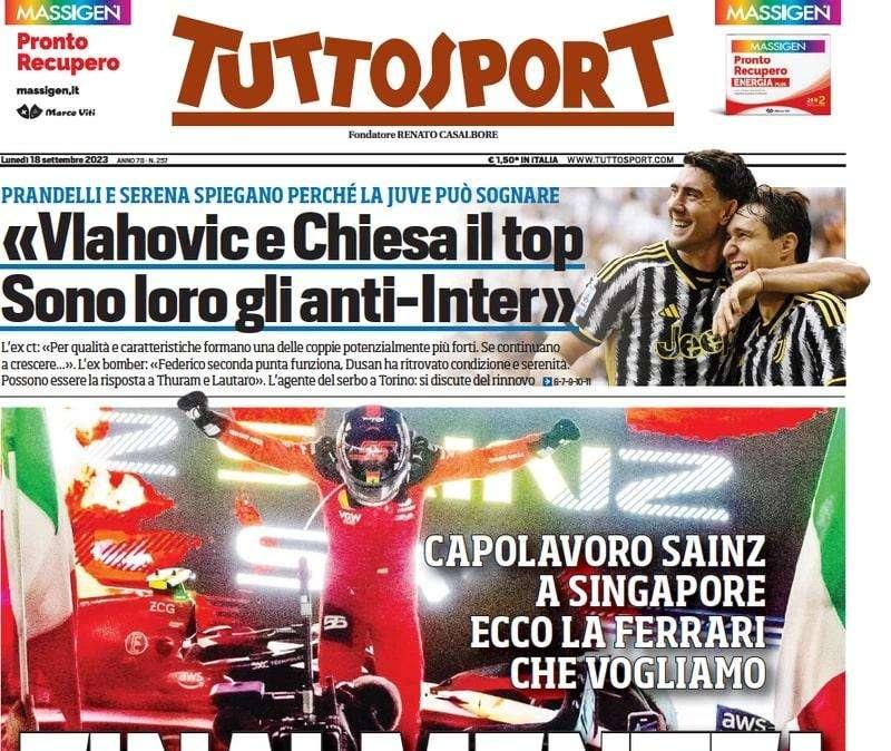 La Juve conta su Vlahovic e Chiesa, Tuttosport in prima pagina: "Sono loro gli anti-Inter"