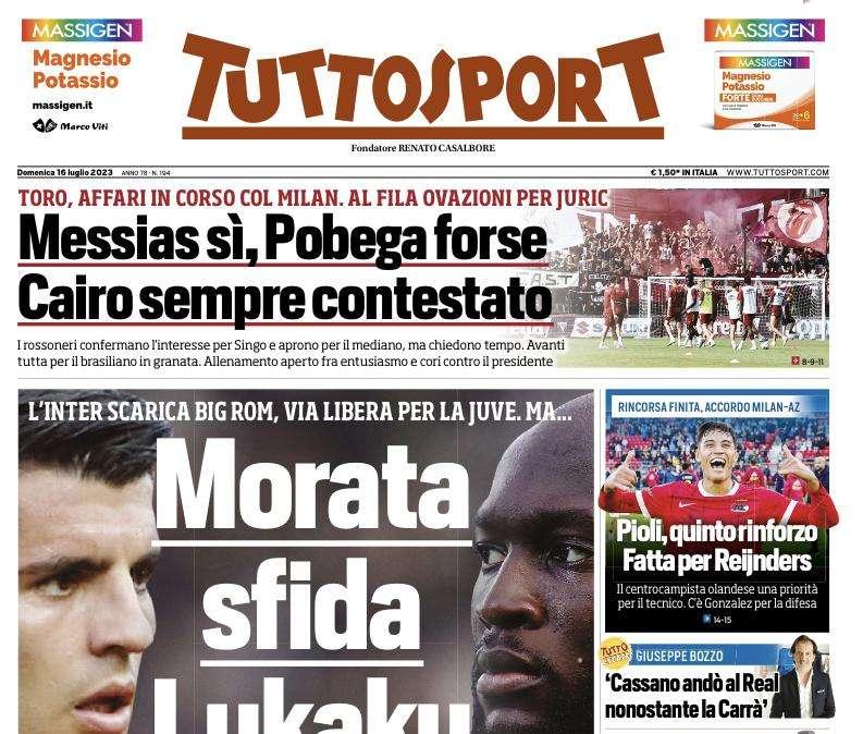 L'apertura di Tuttosport: "L'Inter scarica Big Rom, Morata sfida Lukaku"