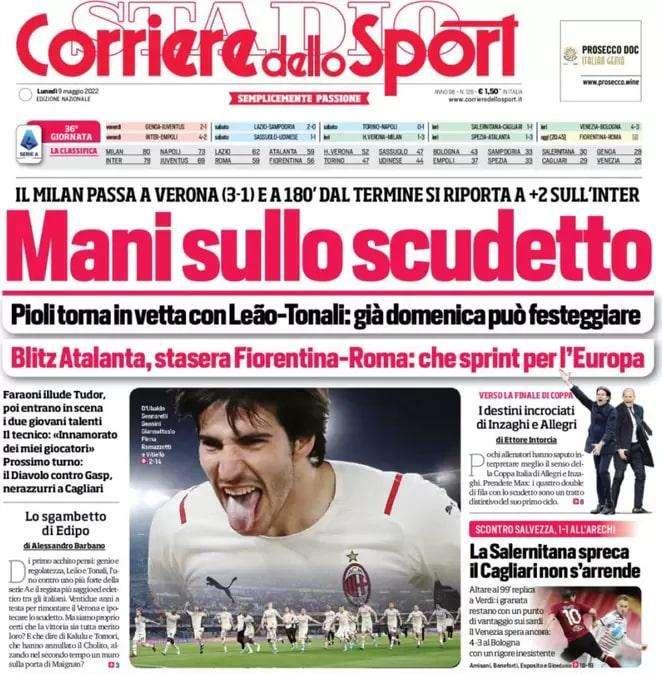 L'apertura del Corriere dello Sport: "L'urlo di Dzeko spinge l'Inter verso il bis"