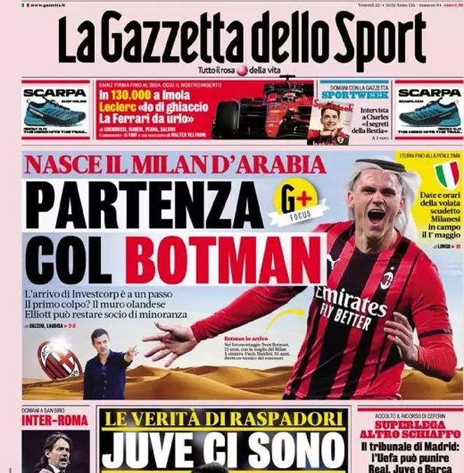La Gazzetta in apertura: "Inzaghi alla squadra: contro Mourinho lo spirito del derby"