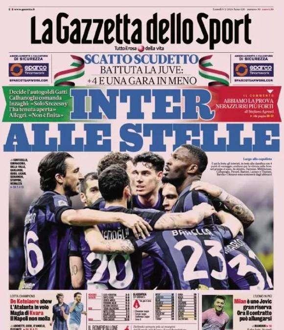 Festa a San Siro, l'Inter batte la Juve e fugge in vetta: le prime pagine del 5 febbraio
