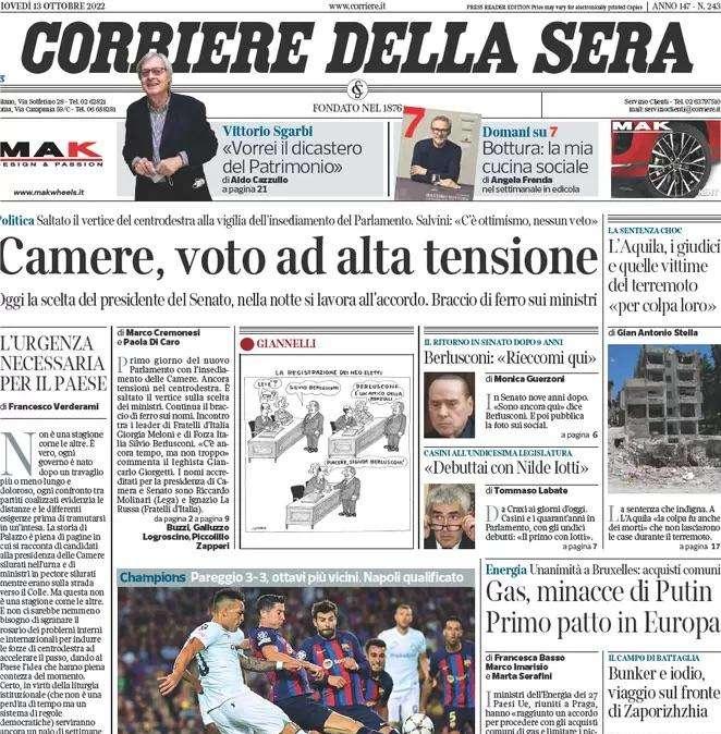 Il Corriere della Sera: "Inter, gol e coraggio a Barcellona. Asllani si mangia il colpo del ko"