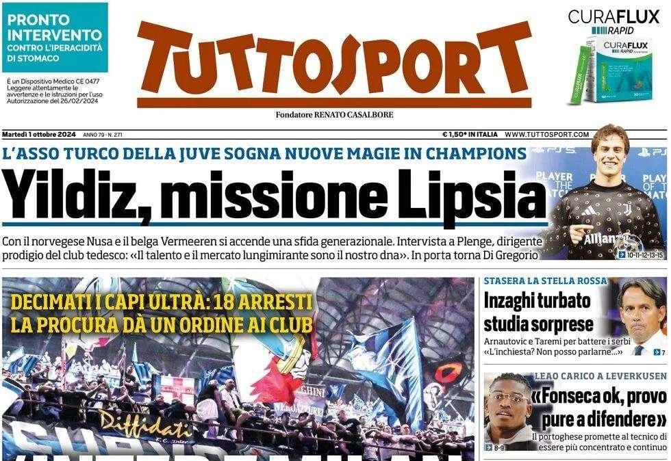 "Inzaghi turbato, studia sorprese": la prima pagina dell'edizione odierna di Tuttosport