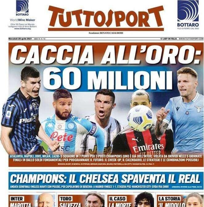 Tuttosport in prima pagina: “Il piano di Marotta per tenere tutti i big"
