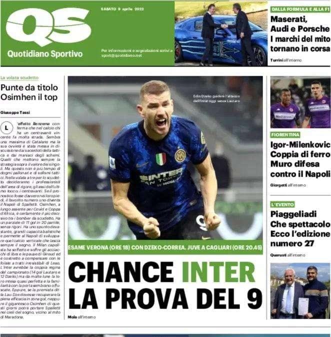 QS sulla volata scudetto: "Chance Inter, la prova del 9" 