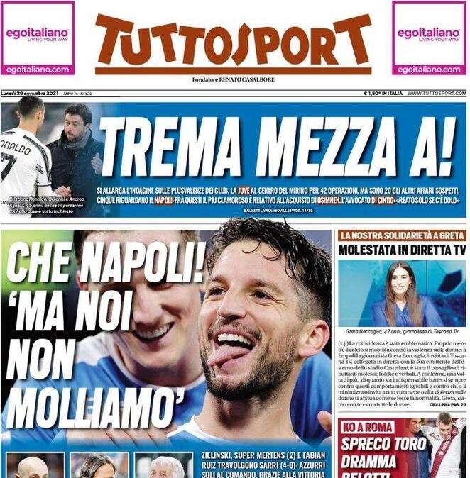 La prima pagina di Tuttosport: "Trema mezza serie A!"