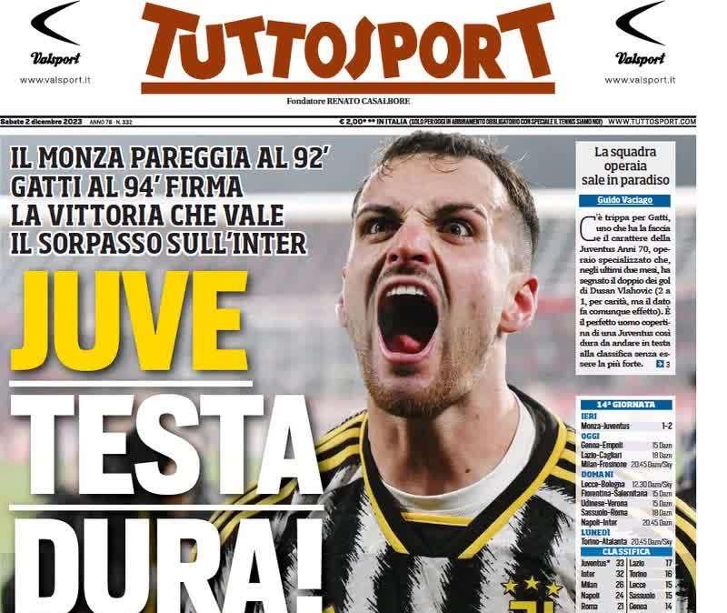 L'apertura di Tuttosport: "Inzaghi con gli undici di Torino"