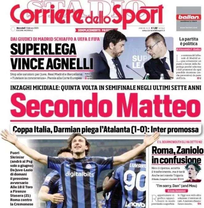 Corsport titola: "Secondo Matteo. Darmian piega l'Atalanta, Inzaghi micidiale