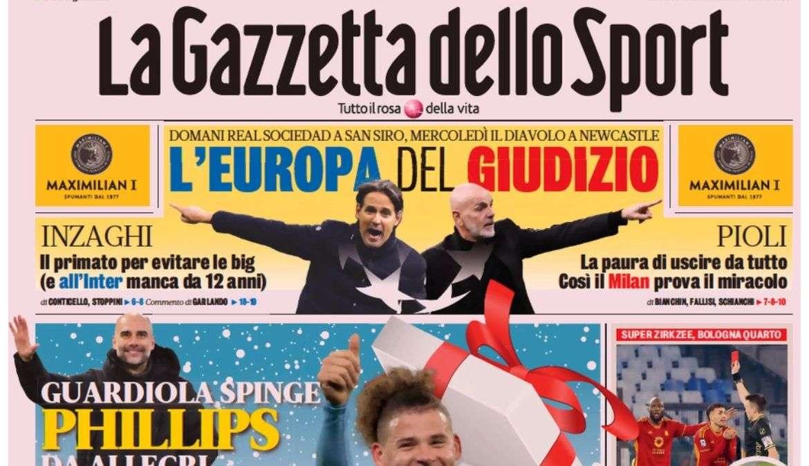 La Gazzetta in apertura: "L'Europa del giudizio". All'Inter il primato manca da 12 anni