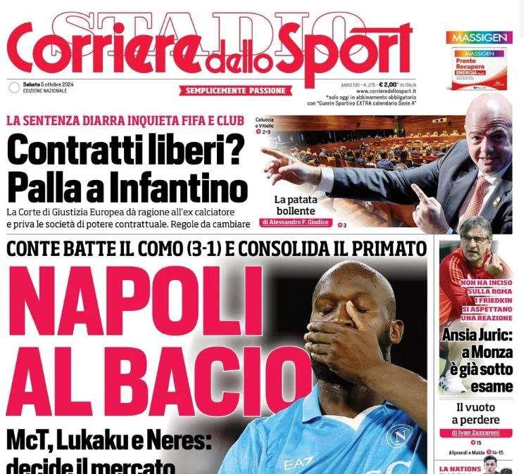 "Thuram in coppia con Lautaro dopo aver riposato in Champions": la prima pagina de Il Corriere dello Sport