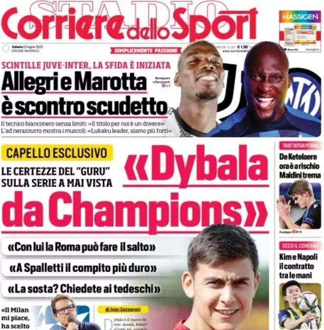 Il CorSport in apertura: "Allegri e Marotta, è scontro Scudetto"