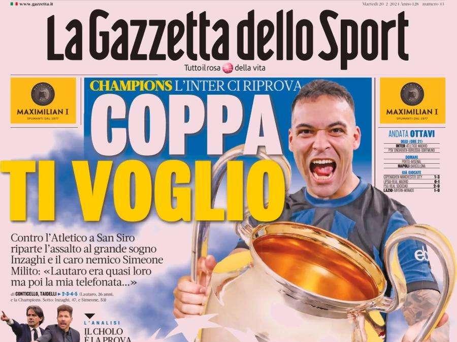 L'Inter ci riprova: vuole la Coppa. Le prime pagine del 20 febbraio