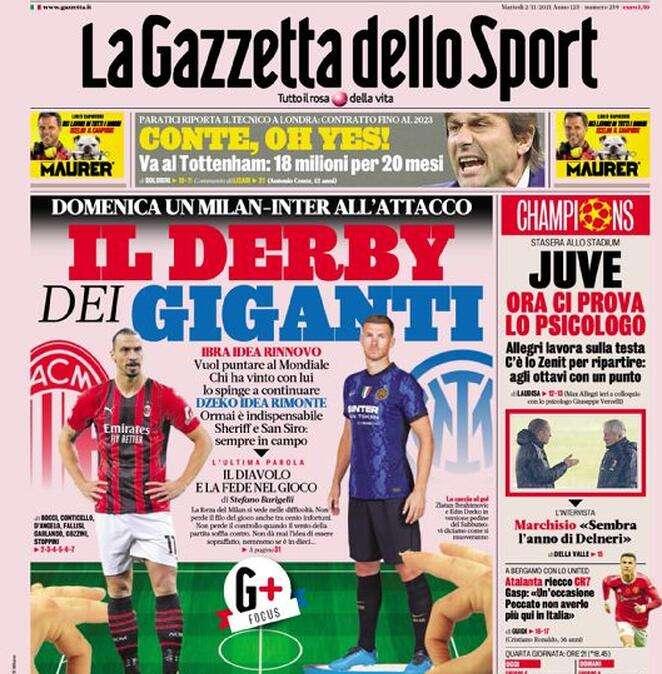 L'apertura de la Gazzetta dello Sport: "Il derby dei giganti"