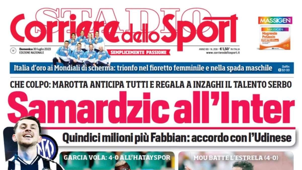 Il Corriere dello Sport in prima pagina: "Samardzic all'Inter". Marotta anticipa tutti