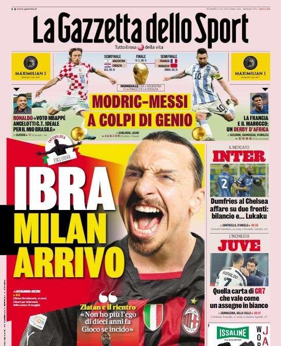 L'apertura della Gazzetta dello Sport: "Dumfries al Chelsea, affare su due fronti"