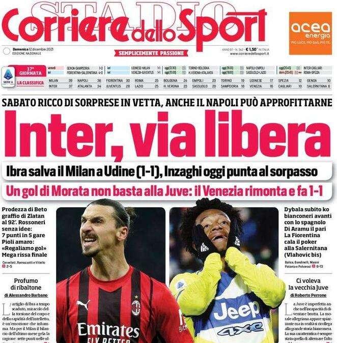 Il Corriere dello Sport in apertura: "Inter, via libera"