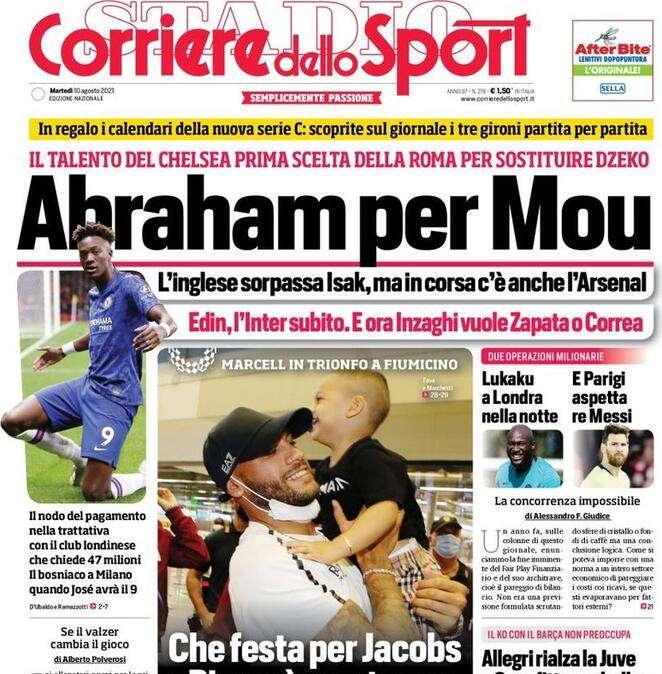 L'apertura del Corriere dello Sport - Abraham per Mou. Edin, l’Inter subito