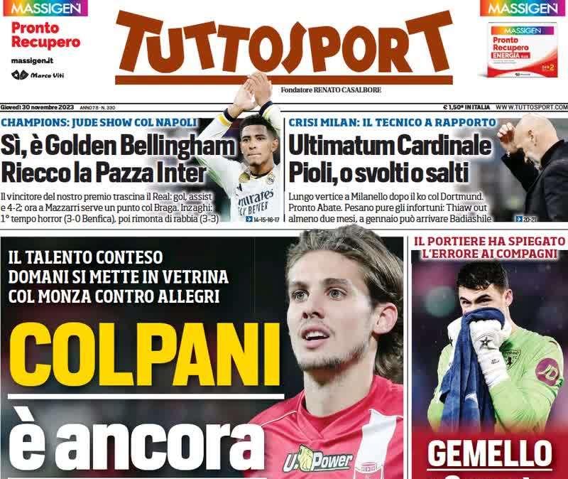 L'apertura di Tuttosport: "Colpani, è ancora Juve-Inter". Marotta lo marca stretto