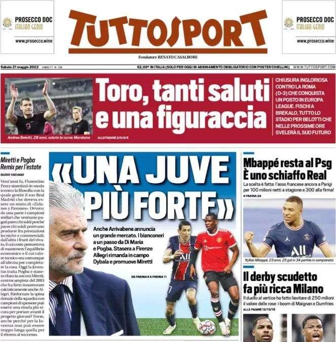 Tuttosport in prima pagina: "Il derby scudetto fa più ricca Milano"