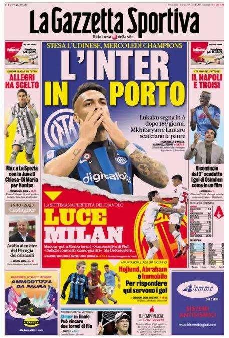 La prima pagina della Gazzetta dello Sport: "L'Inter in Porto"