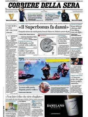 Il Corriere della Sera titola in taglio alto: "Super Inter, Viola ko: e ora arriva il derby"