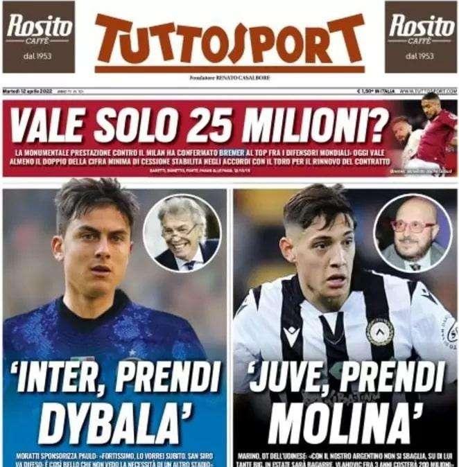 Tuttosport in prima pagina: "Inter, prendi Dybala"