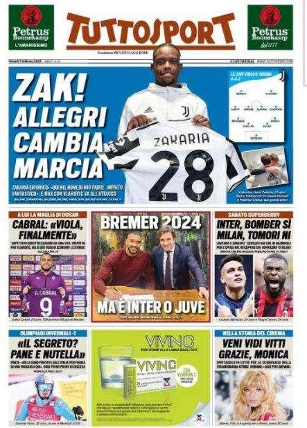 L'apertura di Tuttosport: "Bremer 2024, ma è Inter o Juventus"