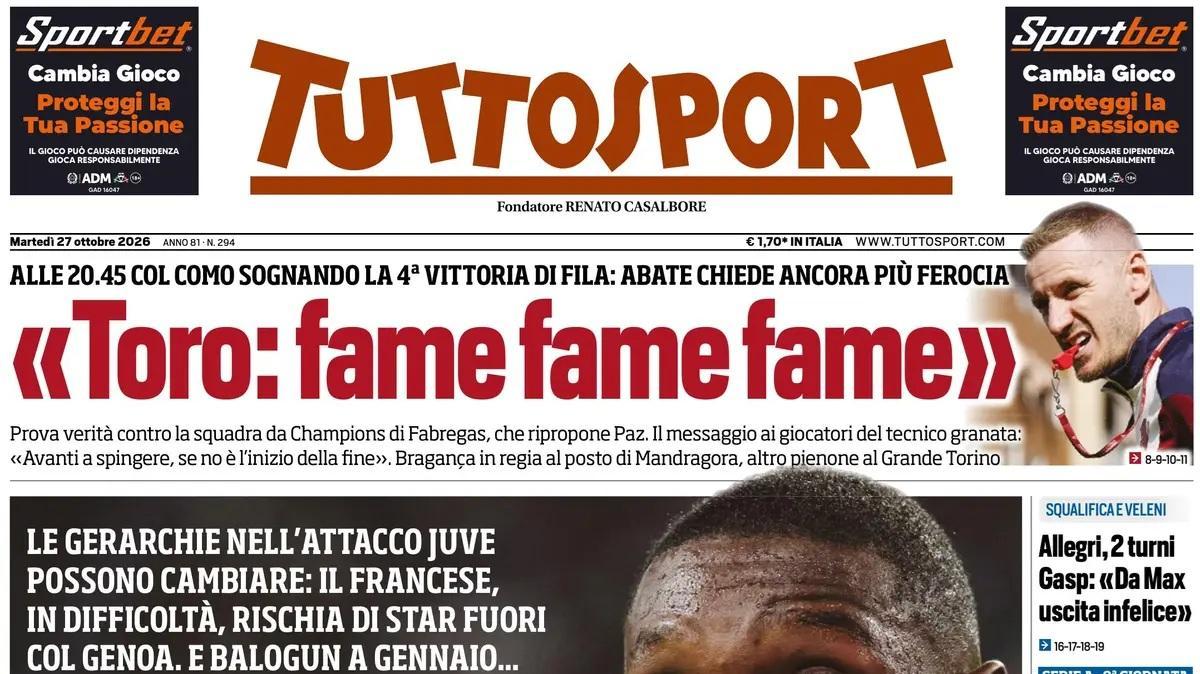 "Kolo in difficoltà! Fuori a Genoa e Balogun a gennaio...", la prima pagina di Tuttosport