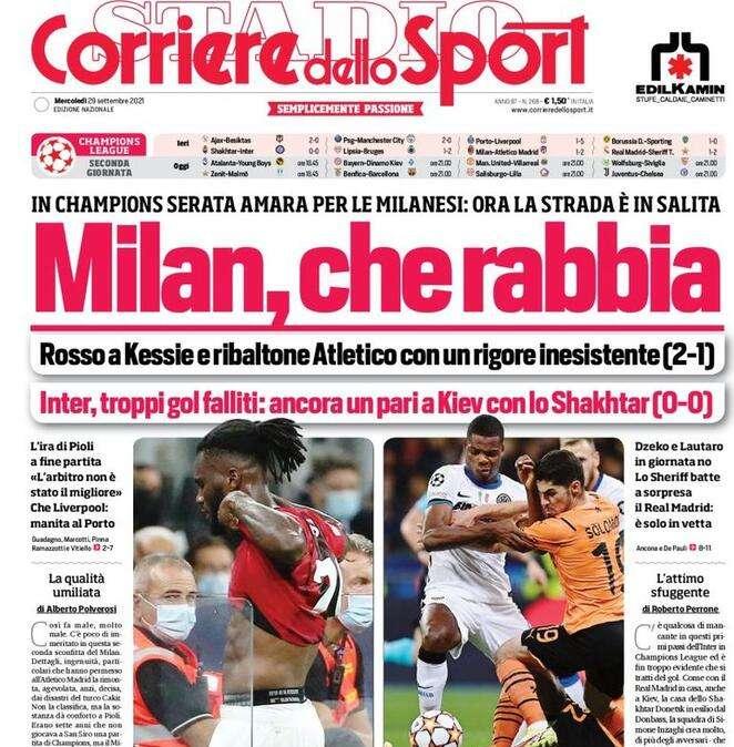 L'apertura del Corriere dello Sport: "Inter, troppi gol falliti"