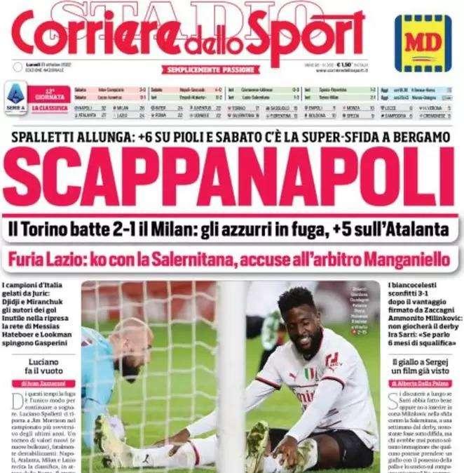 L'apertura del CorSport: "ScappaNapoli". Azzurri in fuga dopo la sconfitta del Milan