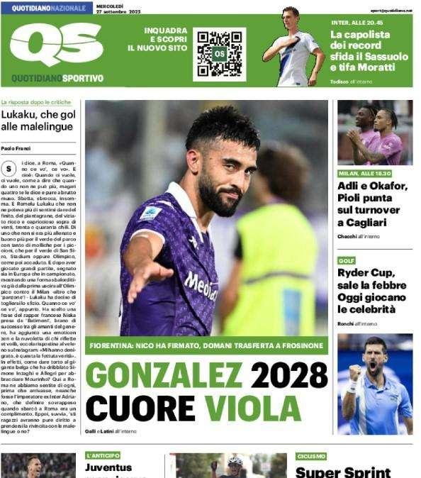 Il QS in apertura: "La capolista dei record sfida il Sassuolo e tifa Moratti"