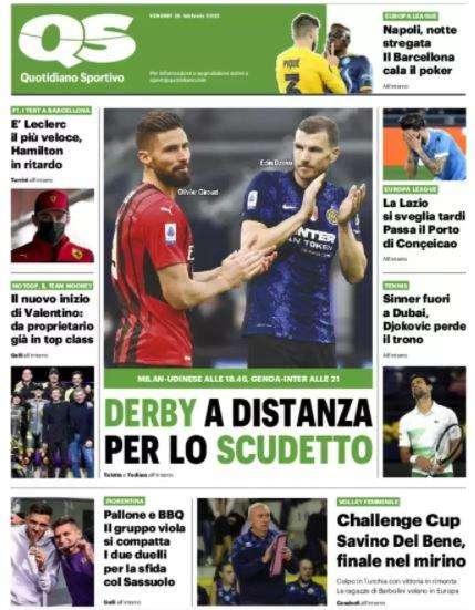 Stasera torna la Serie A, QS titola: "Derby a distanza per lo scudetto" 