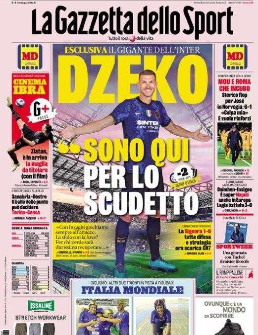 L'apertura de La Gazzetta dello Sport: con le parole di Dzeko: "Sono qui per lo scudetto"