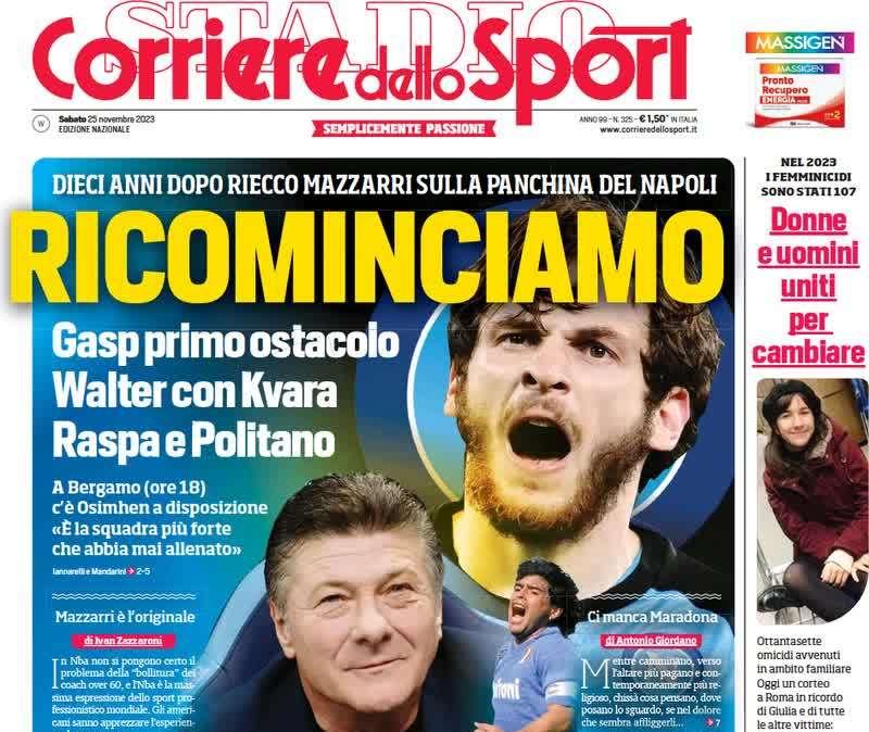 Il Corriere dello Sport in prima pagina: "Sorpresa per Allegri davanti, c'è Vlahovic. Inzaghi con le certezze"