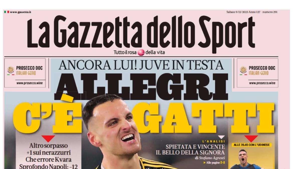 La Juve batte di misura il Napoli e vola prima, l'Inter risponde? Le prime pagine del 9 dicembre