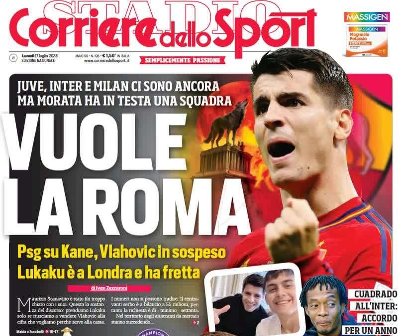 L'apertura del CorSport: "Morata vuole la Roma". Ma l'Inter non lo molla