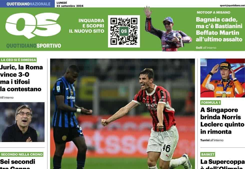 "Inter in Gabbia, vince Fonseca": la prima pagina del QS dopo il derby di Milano