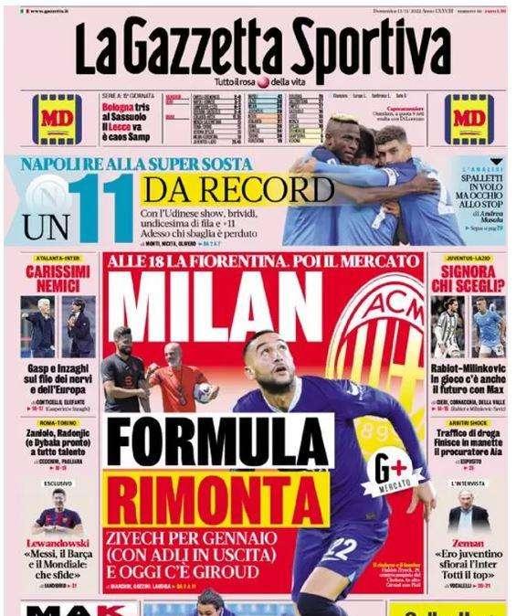 La Gazzetta dello Sport in prima pagina: "Gasp-Inzaghi sul filo dei nervi e dell'Europa" 