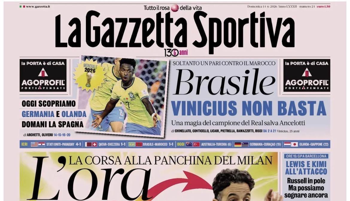 "Inter, serve il rilancio per Jones". La prima pagina de La Gazzetta dello Sport